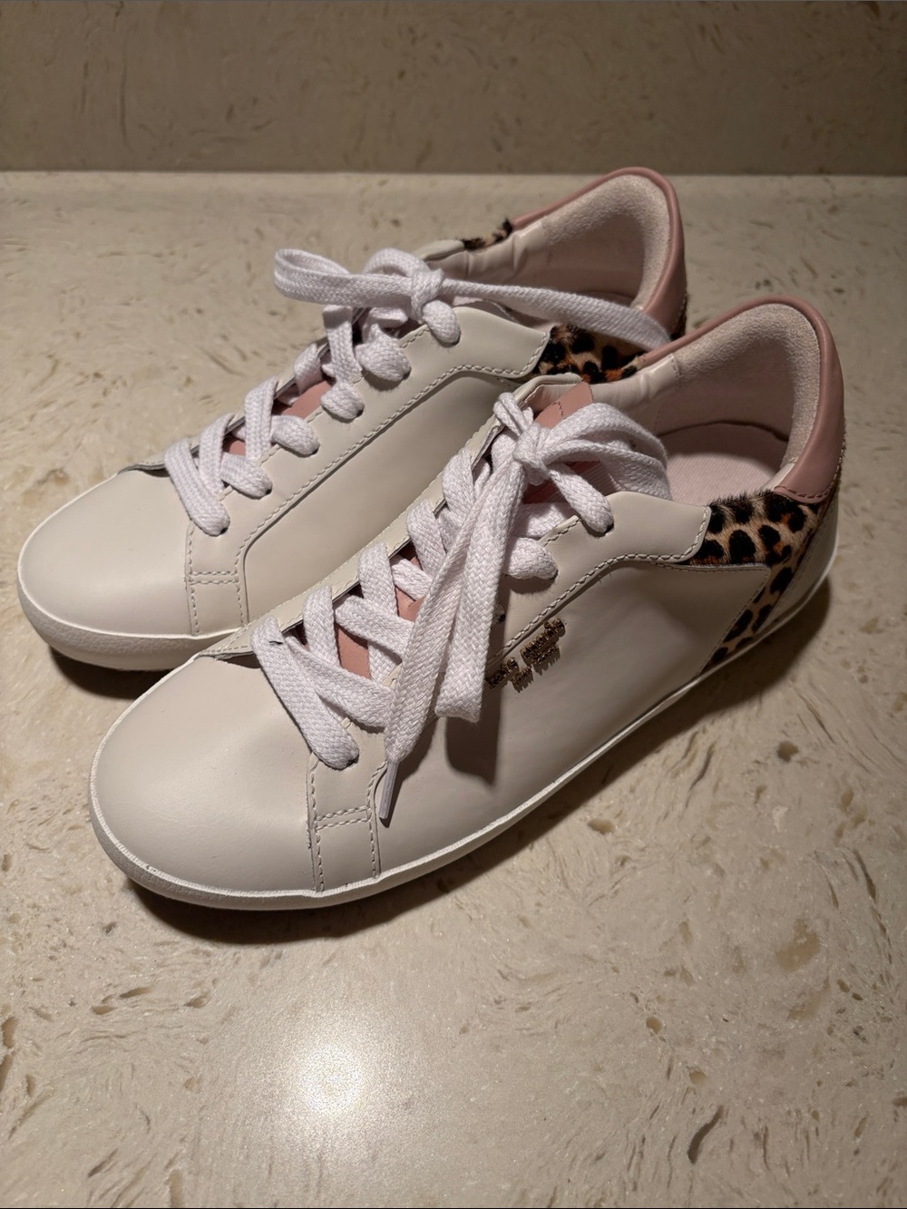 kate spade White Sneakers with Pink Trim and Leopard Heel